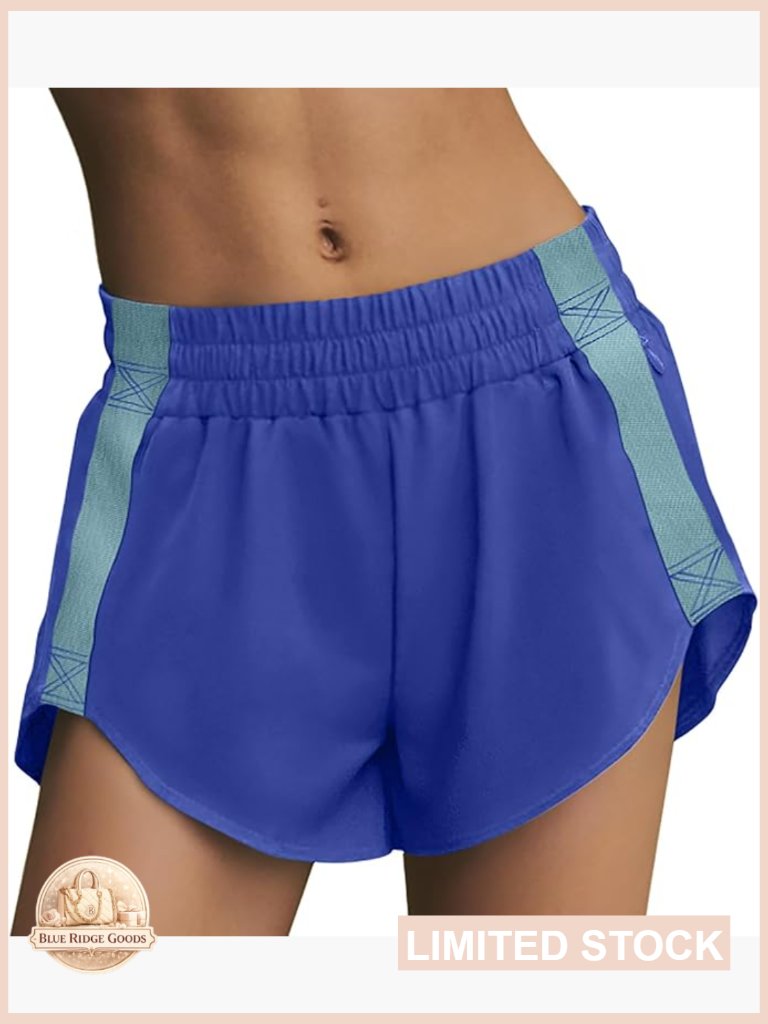 Womens Running Shorts Contrast Biker Athletic Workout Summer Gym Quick Dry Zip